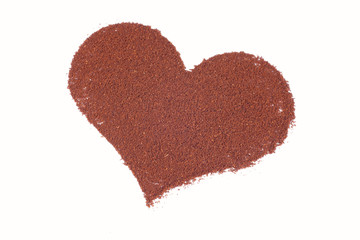 shape of heart made from coffee isolated over white background