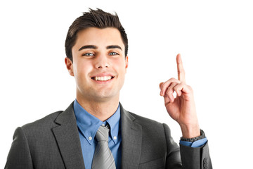 Businessman pointing finger up