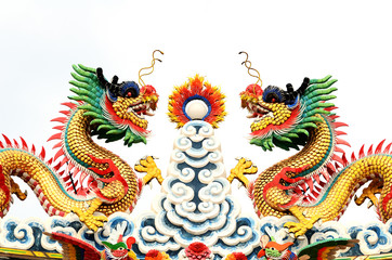 Chinese style dragon statue temple roof
