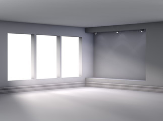 Fototapeta na wymiar 3d empty niche with spotlights for exhibit in the bright interio