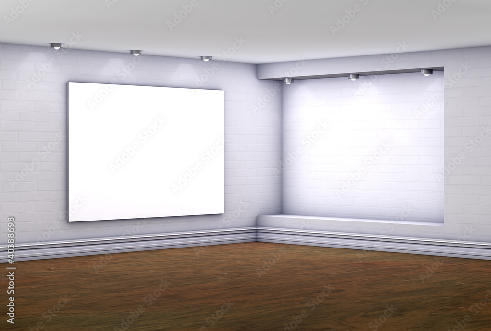 Poster 3d empty niche with lightbox for exhibit in the gallery