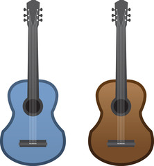 Fototapeta premium Two isolated guitars. One blue and one brown.