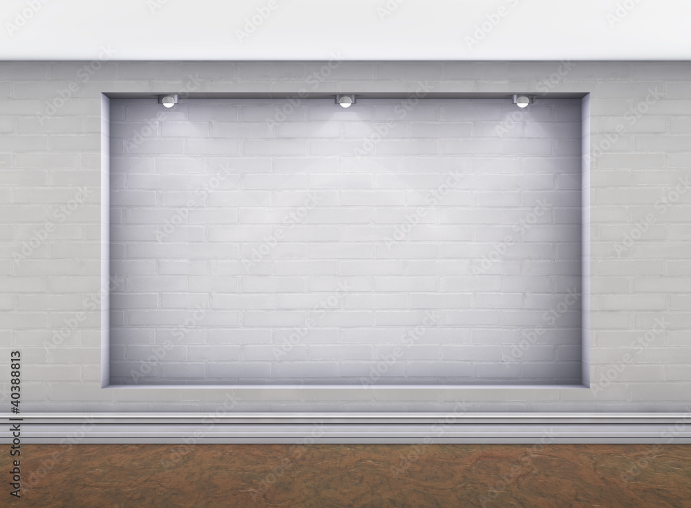 Poster 3d empty niche with spotlights for exhibit in the gallery