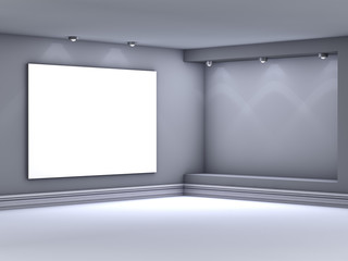 3d empty niche with spotlights for exhibit in the grey interior