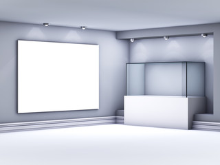 3d glass showcase and lightbox with spotlights for exhibit in th