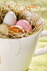 Easter chocolate eggs in the nest