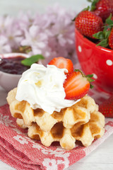 Waffle with strawberries