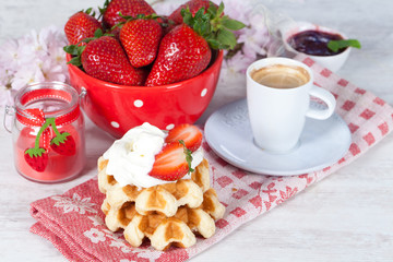 Waffle with strawberries
