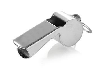 sport metal whistle isolated on white