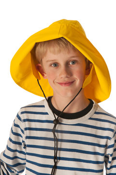 Portrait boy with rain hat