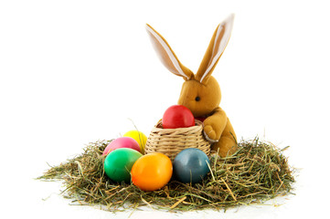 Easter hare with colorful eggs