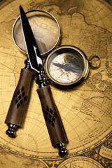 Fototapeta na wymiar Compass, Old map