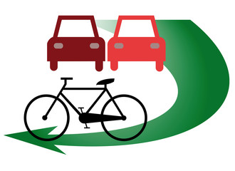 bicycle passing two cars