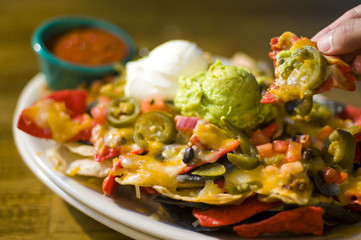 Nachos with cheese and guacamole