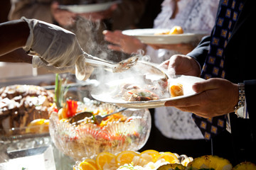 Food being served buffet style