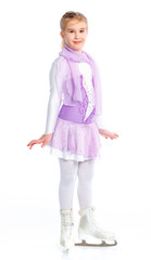 Happy young girl figure skating.Isolated.