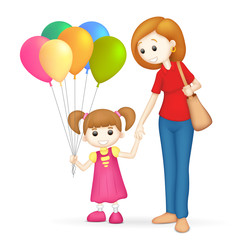 3d Mother and Daughter in Vector