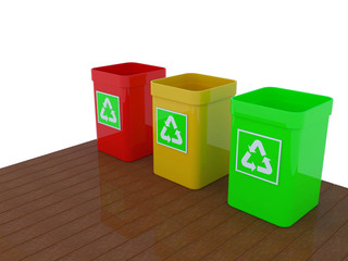 Recycle bin with a green recycle icon in plastic body