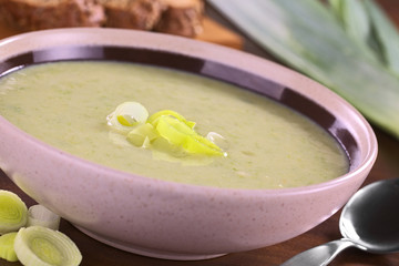 Fresh homemade leek soup (Selective Focus)