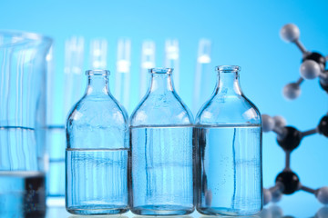 Blue chemistry vials, Laboratory