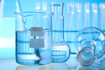 Test tubes on blue background