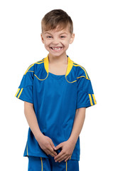 Boy in ukrainian national soccer uniform