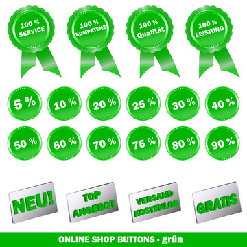 Online Shop Siegel und Buttons - gr&uuml;n