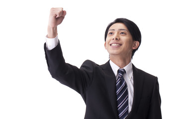 ガッツポーズの新人ビジネスマン