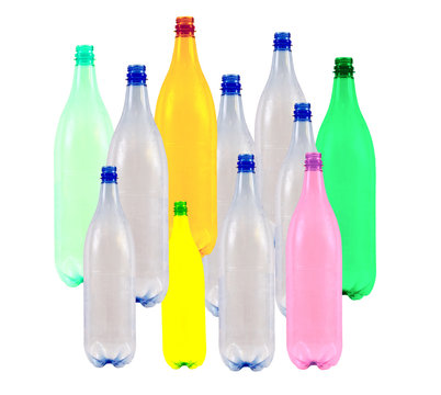 colorful beverage bottles on a white background