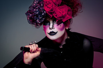 woman mime with knife