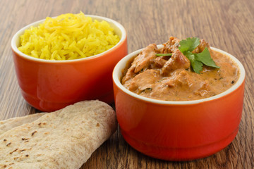 Butter Chicken & Lemon Rice - Indian curry, rice & chapatis