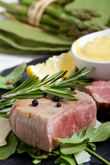 Beef on arugula salad and parmesan