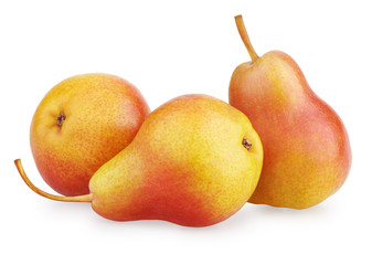 Three red yellow pear fruits
