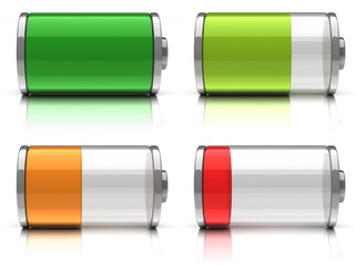 3d Battery icons with different charge levels