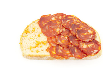 Bread with tomato and sausage