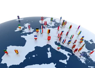 Foto op Canvas europese landen - continent gemarkeerd met vlaggen © koya979