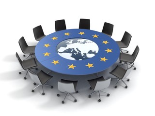 european union round table - EU meeting conference 3d concept