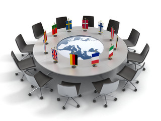 european union round table - EU meeting, conference 3d concept - obrazy, fototapety, plakaty