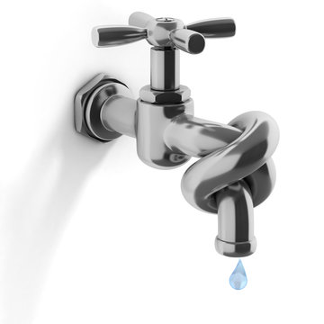 water crisis 3d concept - tap tied in a knot