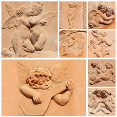 tuscan craft collage, angelic reliefs in terracotta, Italy