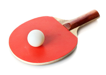 ping-pong racket and ball, isolated on white