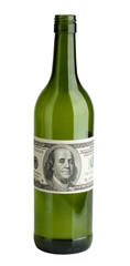 Wine bottle with a dollar bills