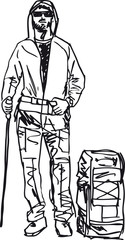 Sketch of backpacker. Vector illustration