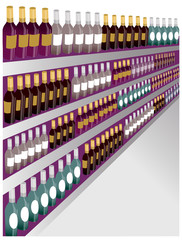 Closeup shot of wine shelf Bottles.