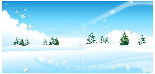 Fir trees over snow landscape