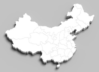 3d China white map on grey isolated