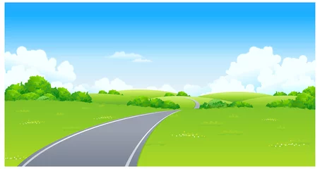 Foto op Plexiglas Gebogen weg over groen landschap © zzve