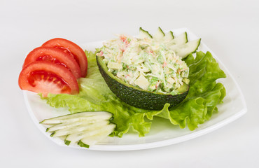 Crab meat salad with green caviar in avocado - japan cusine