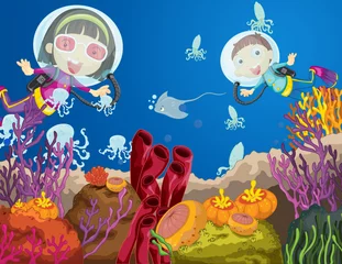Deurstickers Onderwaterwereld Kinderen duiken