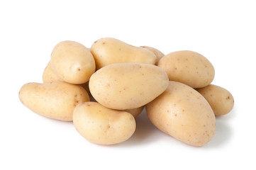 Pile of potatoes, white background